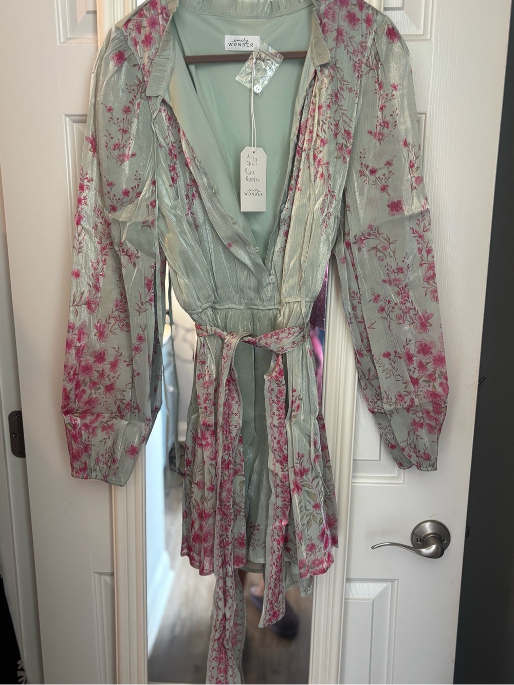 Wonder Mint Green Floral Romper with Pink Print